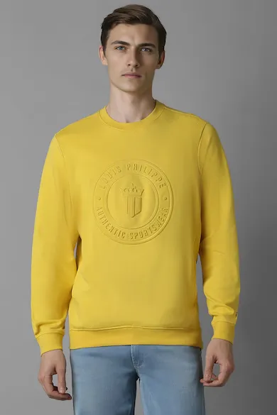 Men Casual Yellow Solid Sweatshirt